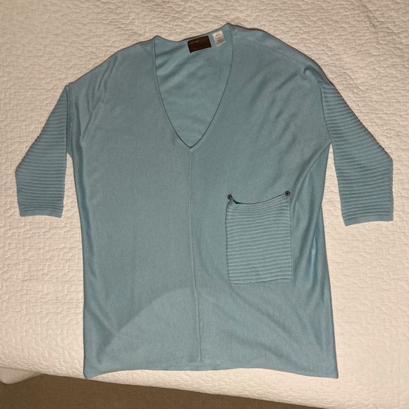 Kerisma Light Blue V-Neck Sweater with Pocket | Size S/M | Elbow-Length Sleeve - Picture 1 of 7